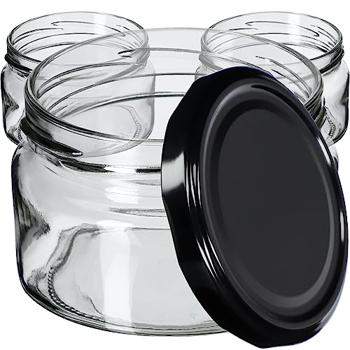 KADAX kleine Einmachgläser 250 ml, Marmeladengläser mit Deckel, Luftdichte Gläschen zum Verschenken, Minigläser für Honig und Gewürze (100 Stück, Schwarz) von KADAX