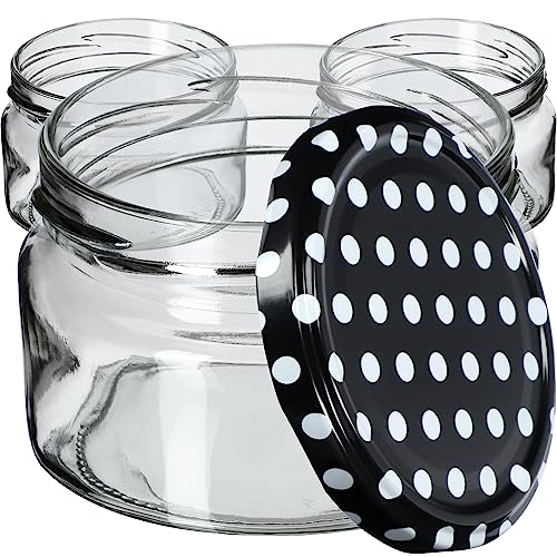 KADAX kleine Einmachgläser 250 ml, Marmeladengläser mit Deckel, Luftdichte Gläschen zum Verschenken, Minigläser für Honig und Gewürze (100 Stück, Schwarz gepunktet) von KADAX