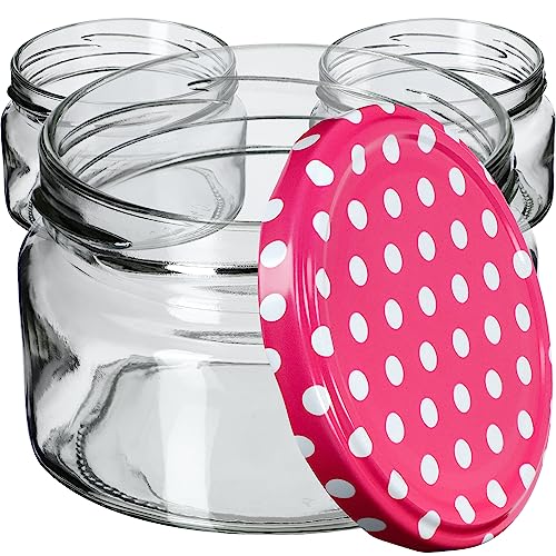 KADAX kleine Einmachgläser 250 ml, Marmeladengläser mit Deckel, Luftdichte Gläschen zum Verschenken, Minigläser für Honig und Gewürze (50 Stück, Rosa gepunktet) von KADAX