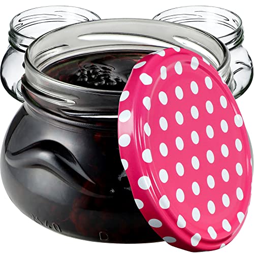 KADAX kleine Einmachgläser 300 ml, Miniaturgläser für Honig und Gewürze, Marmeladengläser mit Deckel, Luftdichte Gläschen zum Verschenken (Rosa gepunktet 10 Stück) von KADAX
