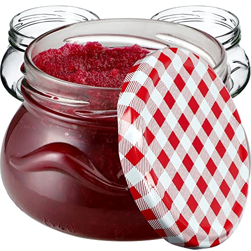 KADAX kleine Einmachgläser 300 ml, Miniaturgläser für Honig und Gewürze, Marmeladengläser mit Deckel, Luftdichte Gläschen zum Verschenken (Rot kariert 10 Stück) von KADAX