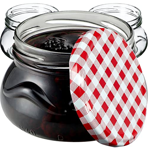 KADAX kleine Einmachgläser 300 ml, Miniaturgläser für Honig und Gewürze, Marmeladengläser mit Deckel, Luftdichte Gläschen zum Verschenken (Rot kariert 20 Stück) von KADAX