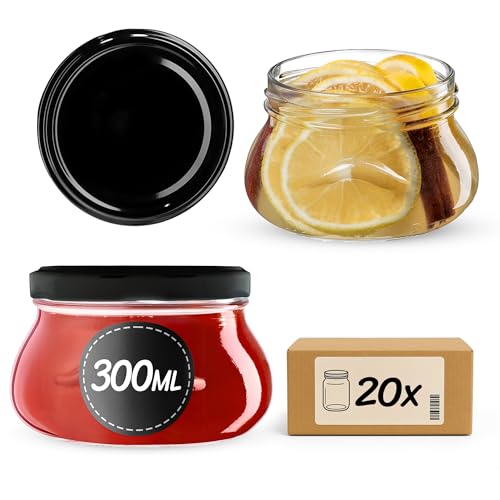 KADAX 20st Einmachgläser 300 ml mit Schraubdeckel fi82 mm, Miniaturgläser für Honig und Gewürze, Marmeladengläser mit Deckel, Luftdichte Gläschen zum Verschenken von KADAX