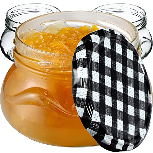 KADAX kleine Einmachgläser 300 ml, Miniaturgläser für Honig und Gewürze, Marmeladengläser mit Deckel, Luftdichte Gläschen zum Verschenken (Schwarz kariert, 100 Stück) von KADAX