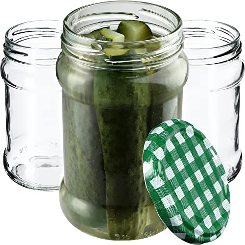 KADAX kleine Einmachgläser 315 ml, fi66, Gläser für Honig, Marmeladengläser mit Deckel, Luftdichte Gläschen, Einweckglas, Rundgläser, Konfitürengläser, Honiggläser (100 Stück, Grün kariert) von KADAX