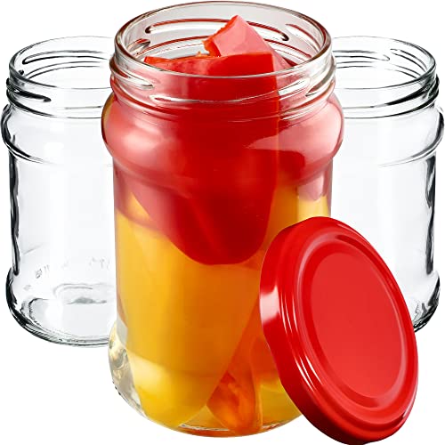 KADAX kleine Einmachgläser 315 ml, fi66, Gläser für Honig, Marmeladengläser mit Deckel, Luftdichte Gläschen, Einweckglas, Rundgläser, Konfitürengläser, Honiggläser (100 Stück, Rot) von KADAX