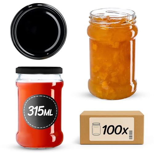 KADAX 100st Einmachgläser 315 ml mit fi66 mm Schraubdeckel für Honig, Dessert, Marmeladen | Luftdichte Gläschen, Einmachglas, Rundgläser, Konfitürengläser, Honiggläser (100 Stück, Schwarz) von KADAX