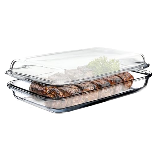 KADAX rechteckige Auflaufform 6L aus hitzebeständigem Glas mit Deckel, Spülmaschinenfeste Gasbackformen, Geschirr zum Braten, Glasauflaufform für Lasagne, Kuchen (Transparent) von KADAX