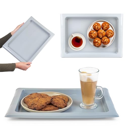 KADAX rechteckiges Kunststofftablett für Küche, rutschfestes Küchentablett, Serviertablett, Kaffeetablett mit Griffen, Frühstückstablett, Kaffeetablett (Hellgrau) von KADAX