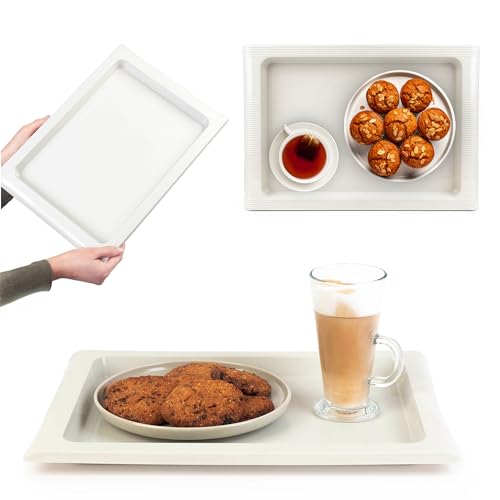 KADAX rechteckiges Kunststofftablett für Küche, rutschfestes Küchentablett, Serviertablett, Kaffeetablett mit Griffen, Frühstückstablett, Kaffeetablett (Weiß) von KADAX