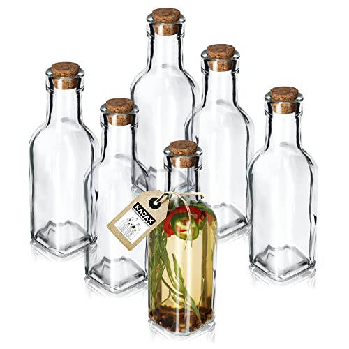 KADAX universale Flasche mit Korken, 6er Set, transparente Glasflasche mit Korkstopfen, Öl-Karaffe, Glasbehälter, Ölflasche, Essigflasche zum Befüllen (175ml, 6 Stück) von KADAX