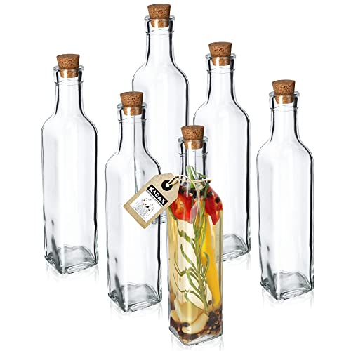 KADAX universale Flasche mit Korken, 6er Set, transparente Glasflasche mit Korkstopfen, Öl-Karaffe, Glasbehälter, Ölflasche, Essigflasche zum Befüllen (250ml, 6 Stück) von KADAX