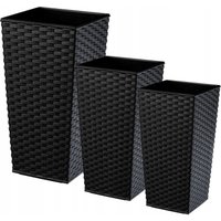 Kadax - Rattan Blumentopf Set, Blumenkübel aus Kunststoff, 30+35+40 cm, Schwarz Kadax - Rattan Blumentopf Set, Blumenkübel aus Kunststoff, 30+35+40 cm, Schwarz von KADAX