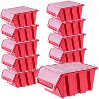 Stapelkiste mit Deckel, Lagerbox aus pp Kunststoff, Sichtlagerbox in verschiedenen Größen und Farben, Lagerboxen mit Klappe für Werkzeugswand (Rot, von KADAX