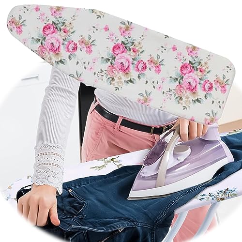 KADEUX Bügelbrettbezug mit Blumendruck, 120 × 40 cm Ersatz-Bügelbrettbezug, verhindert Flecken und Verbrennungen Bügelbrettbezug Wärmeisolierung (Farbe: rosa Blumen, Größe: 120 x 41 cm) von KADEUX