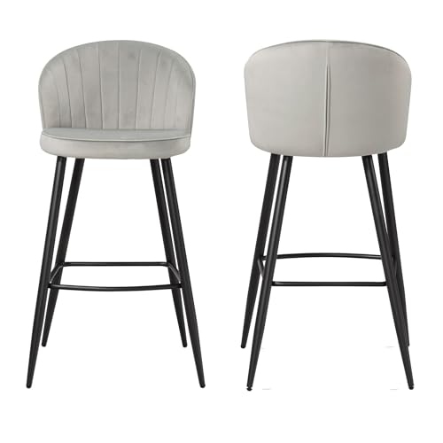 2er Set Barhocker Samt Grau Hocker mit Lehne | Küchenhocker Skandinavisch Stoff/Metall 110 kg | Design Barstuhl Tresenhocker | Bistrohocker Gepolstert von KADIMA DESIGN