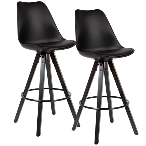 2er Set Barhocker Schwarz Kunstleder/Massivholz | Design Barstuhl Skandinavisch 2 Stück mit schwarzen Beinen | Tresenhocker mit Lehne Sitzhöhe 77 cm von KADIMA DESIGN