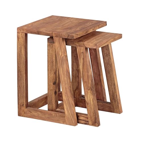 2er Set Mumbai Beistelltisch Massivholz Sheesham Design Wohnzimmer-Tisch eckig Nachttisch Satztisch Landhaus-Stil von KADIMA DESIGN