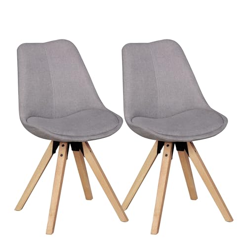 2er Set Retro Esszimmerstuhl Lima Hellgrau Polsterstuhl Stoff-Bezug Rückenlehne Design Küchen-Stuhl gepolstert von KADIMA DESIGN