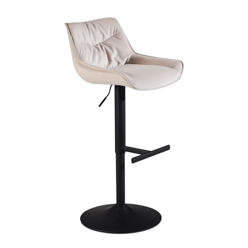 Barhocker Samt Beige Hocker mit Lehne 86-106 cm | Küchenhocker Höhenverstellbar Modern 100 kg | Design Barstuhl Tresenhocker mit Metall-Trompetenfuß | Bistrohocker von KADIMA DESIGN