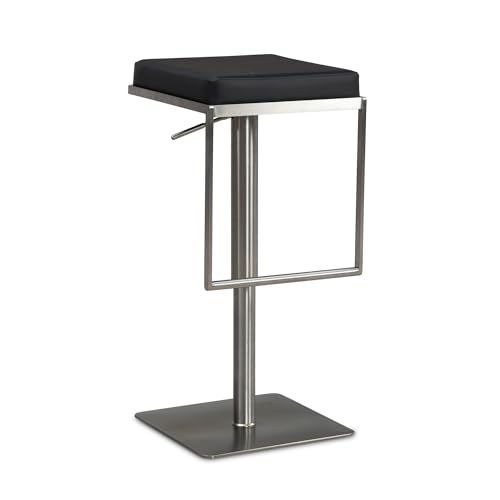 Barhocker Schwarz Kunstleder Edelstahl Design Barstuhl Modern | Tresenstuhl Drehbar Gepolstert | Bistrohocker Metall Hoch | Thekenhocker Höhenverstellbar | Hoher Hocker von KADIMA DESIGN