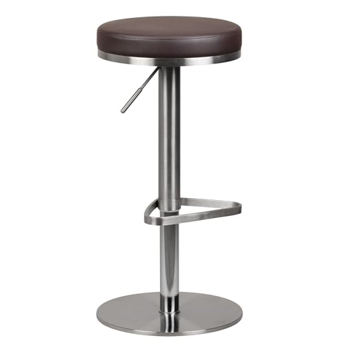 Barhocker WL1.612 Braun Edelstahl höhenverstellbare Sitzhöhe 57-82 cm | Barstuhl Modern 360° Drehbar | Tresenhocker mit Standfuß | Design Bistrohocker Hoch | von KADIMA DESIGN