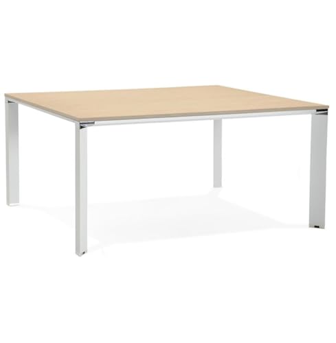 Beige-Weißer Schreibtisch XL | Großer Besprechungstisch | Bürotisch mit Naturholzoptik | 160x160 cm | Chromdetails | Geräumig & Elegant | Perfekt für Konferenzräume & Open Spaces | KERIX von KADIMA DESIGN