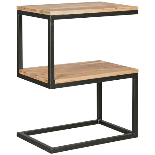 Beistelltisch AKOLA S-Form Massiv-Holz Akazie/Metall 45 x 60 x 30 cm | Design Wohnzimmertisch Landhaus-Stil | Anstelltisch Ablagetisch eckig von KADIMA DESIGN