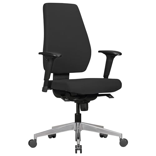 Bürostuhl Darius mit Stoff-Bezug in Schwarz | Design Schreibtisch-Stuhl mit Synchromechanik & Armlehnen | Drehstuhl Drehsessel ergonomisch 120 kg von KADIMA DESIGN