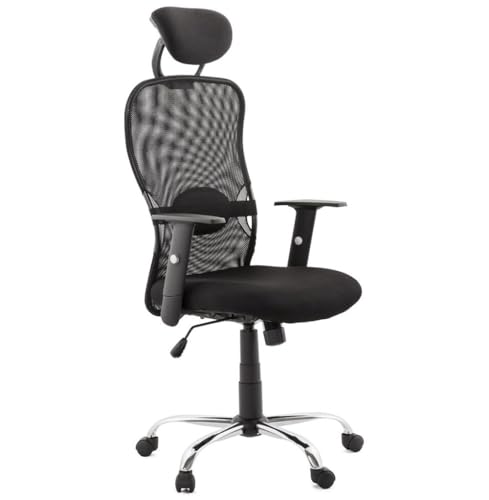 Bürostuhl Ergonomisch Mesh-Netz Schwarz | Drehstuhl mit Kopfstütze | Schreibtischstuhl mit Lordosenstütze | Moderner Chefsessel mit Armlehnen | Höhenverstellbar 45-55 cm, Belastbar bis 120 kg von KADIMA DESIGN