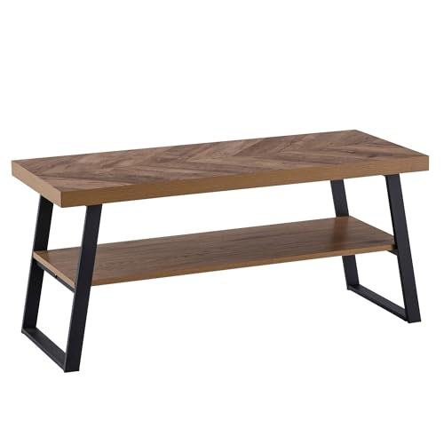 Couchtisch 100x40x41 cm Sofatisch Braun mit Fischgrät-Muster | Design Wohnzimmertisch Rechteckig | Loungetisch Modern mit Ablage | Kaffeetisch mit Metallgestell von KADIMA DESIGN