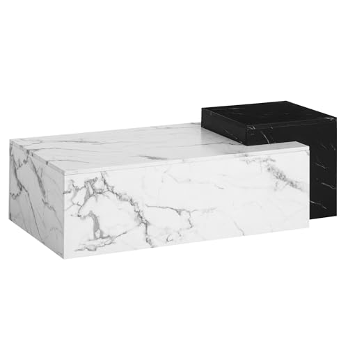 Couchtisch 120x60x40 cm Weiß Schwarz Sofatisch in Marmor-Optik Modern | Design Wohnzimmertisch Rechteckig | Loungetisch Zwei Ebenen | Kaffeetisch Groß von KADIMA DESIGN