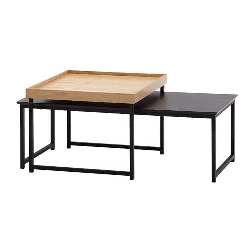 Couchtisch 2er Set Holz/Metall Sofatisch Eckig Eiche Schwarz Modern | Beistelltisch 2-teilig | Design Wohnzimmertische | Holztisch Satztische von KADIMA DESIGN