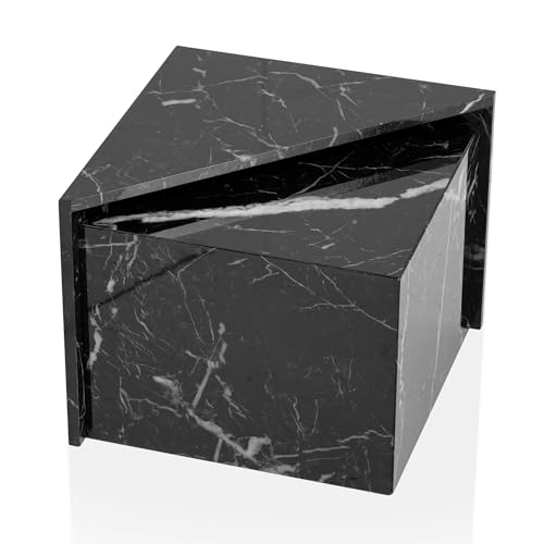Couchtisch 2er Set MONOBLOC Schwarz Hochglanz Sofatisch mit Marmor Optik | Design Satztisch Eckig | Wohnzimmertisch Ineinanderschiebbar | Lounge Verschachtelungstisch von KADIMA DESIGN