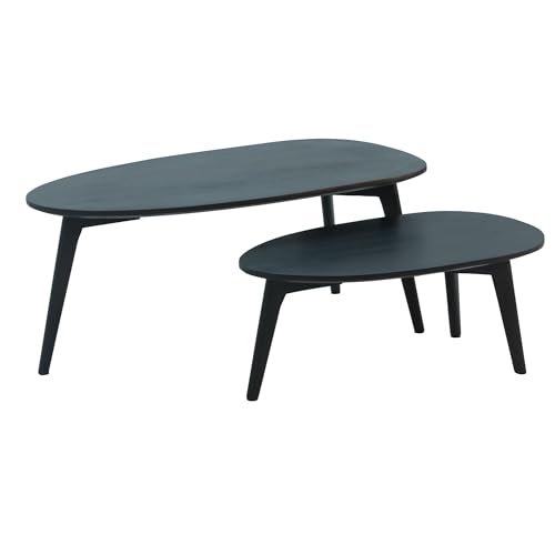 Design Couchtisch 2er Set Mango Massivholz Wohnzimmertisch Schwarz | Satztisch Holztisch Nierenform Kaffeetisch | Retro Tischset 2-teilig Beistelltisch Holz von KADIMA DESIGN