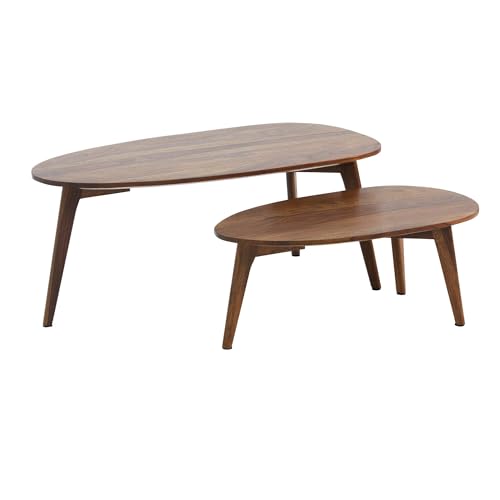 Design Couchtisch 2er Set Sheesham Massivholz Wohnzimmertisch Braun | Satztisch Holztisch Nierenform Kaffeetisch | Retro Tischset 2-teilig Beistelltisch Holz von KADIMA DESIGN