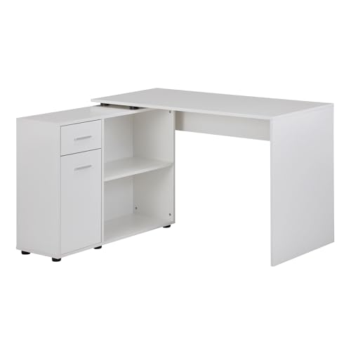 Design Eckschreibtisch mit Regal Weiß 120 x 75,5 x 106,5 cm | Moderner Büro-Schreibtisch | Computer-Tisch Arbeitszimmer | Winkelschreibtisch Home Office von KADIMA DESIGN