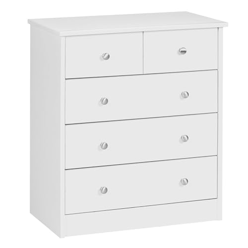 Design Holz-Kommode 60 x 70 x 35 cm weiß mit 5 Schubladen | Mehrzweckanrichte flach für Flur | Modernes Sideboard Zeitlose Anrichte von KADIMA DESIGN