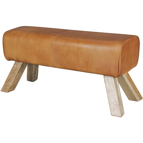 Design Sitzhocker WL5.105 Holz 90x30x43 cm Leder Modern Springbock | Lederhocker mit Holzbeinen | Massivholz Hocker mit Leder | Springbock Turnbank Gepolstert | von KADIMA DESIGN