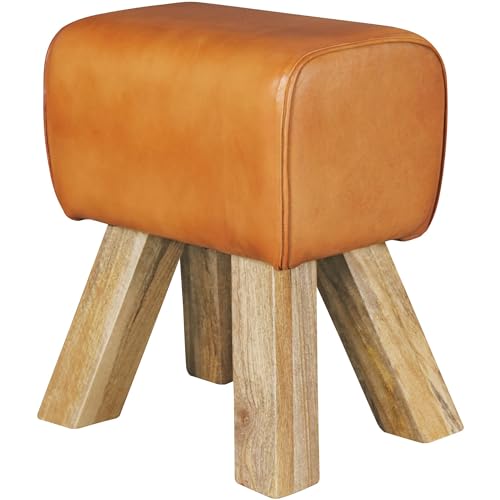 Design Turnbock Sitzhocker Braun 40 x 30 x 47 cm | Turnhocker Hocker Lederhocker Springbock | Beistellhocker Echtleder Fußhocker von KADIMA DESIGN