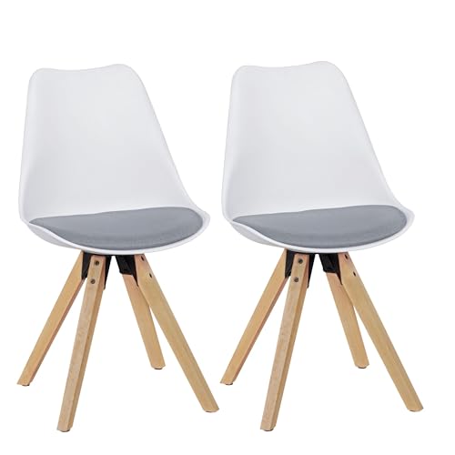 KADIMA DESIGN 2er Set Retro Esszimmerstuhl Lima weiß/grau | Polsterstuhl Skandinavisch Rückenlehne | Küchenstuhl Stoff gepolstert von KADIMA DESIGN