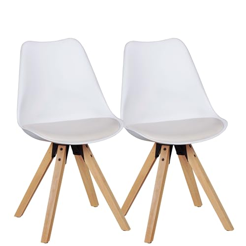 KADIMA DESIGN 2er Set Retro Esszimmerstuhl Lima weiß | Polsterstuhl Skandinavisch Rückenlehne | Küchenstuhl Kunstleder gepolstert von KADIMA DESIGN