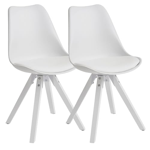 KADIMA DESIGN 2er Set Retro Esszimmerstuhl Weiß Skandinavisch | Polsterstuhl Rückenlehne | Küchenstuhl mit weißen Beinen | Stuhl Kunstleder gepolstert von KADIMA DESIGN