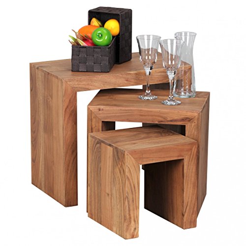 KADIMA DESIGN Akazie 3-teiliger Satztisch Wood Massiv Beistelltisch Massivholz Couchtisch von KADIMA DESIGN