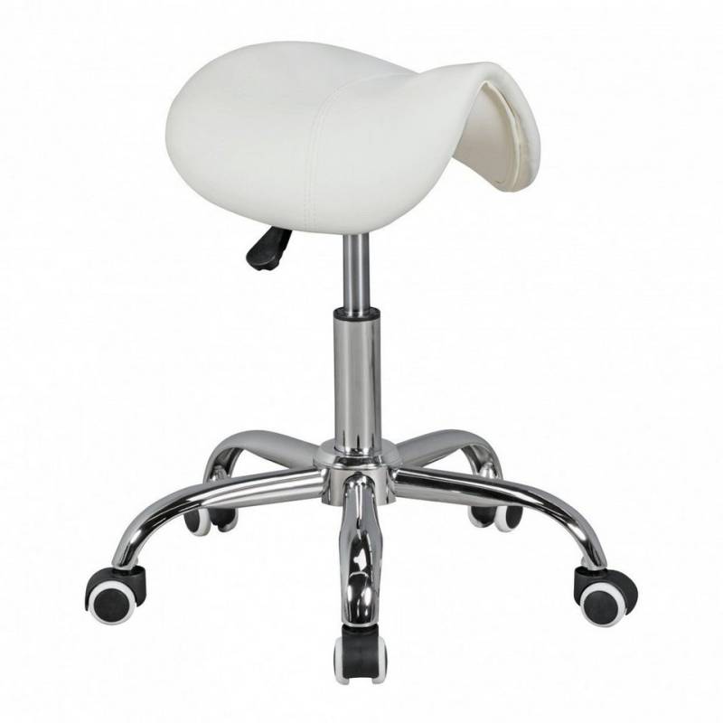 KADIMA DESIGN Arbeitshocker MENTON - Sattel-Hocker in Weiß, Arbeitshocker mit Kunstleder-Bezug, (Sattelsitz, Friseurhocker), Sitzhocker ist höhenverstellbar, Kosmetikhocker & Praxishocker mit von KADIMA DESIGN