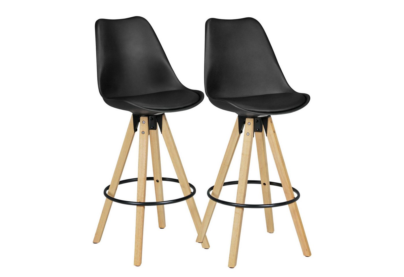 KADIMA DESIGN Barhocker 2er Set Barhocker LIMA Schwarz Retro Design Kunstleder Holz mit Lehne (Tresenhocker Sitzhöhe 77 cm), Design Barstuhl Retro Skandinavisch 2 Stück von KADIMA DESIGN