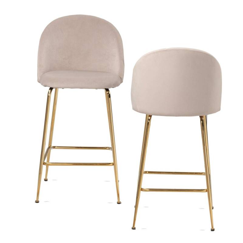 KADIMA DESIGN Barhocker 2er Set Barhocker Samt Beige Hocker mit Lehne & goldenen Beinen, (Tresenhocker, Bistrohocker Gepolstert), Küchenhocker Skandinavisch Stoff / Metall 110 kg, Design Barstuhl von KADIMA DESIGN