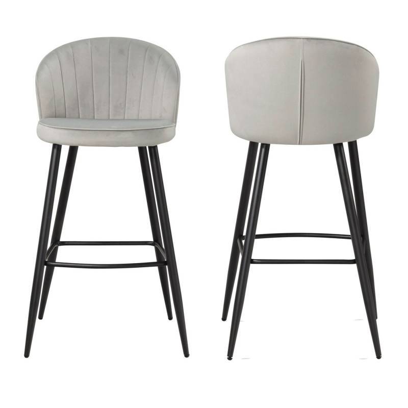 KADIMA DESIGN Barhocker 2er Set Barhocker Samt Grau Hocker mit Lehne, Küchenhocker (Bistrohocker Gepolstert), Skandinavisch Stoff / Metall 110 kg, Design Barstuhl Tresenhocker von KADIMA DESIGN
