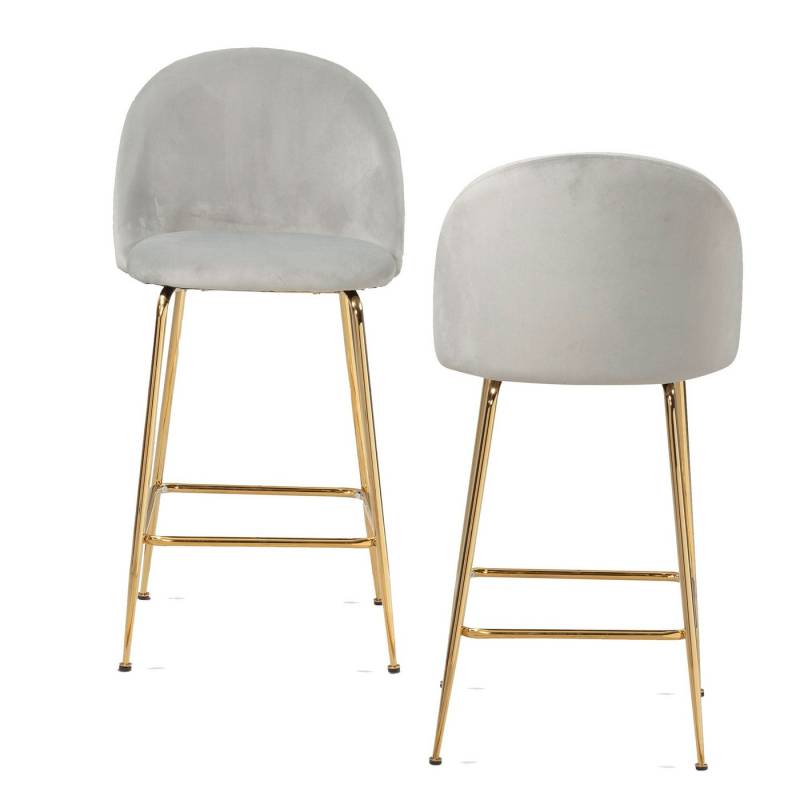 KADIMA DESIGN Barhocker 2er Set Barhocker Samt Grau Hocker mit Lehne & goldenen Beinen, (Tresenhocker, Bistrohocker Gepolstert), Küchenhocker Skandinavisch Stoff / Metall 110 kg, Design Barstuhl von KADIMA DESIGN