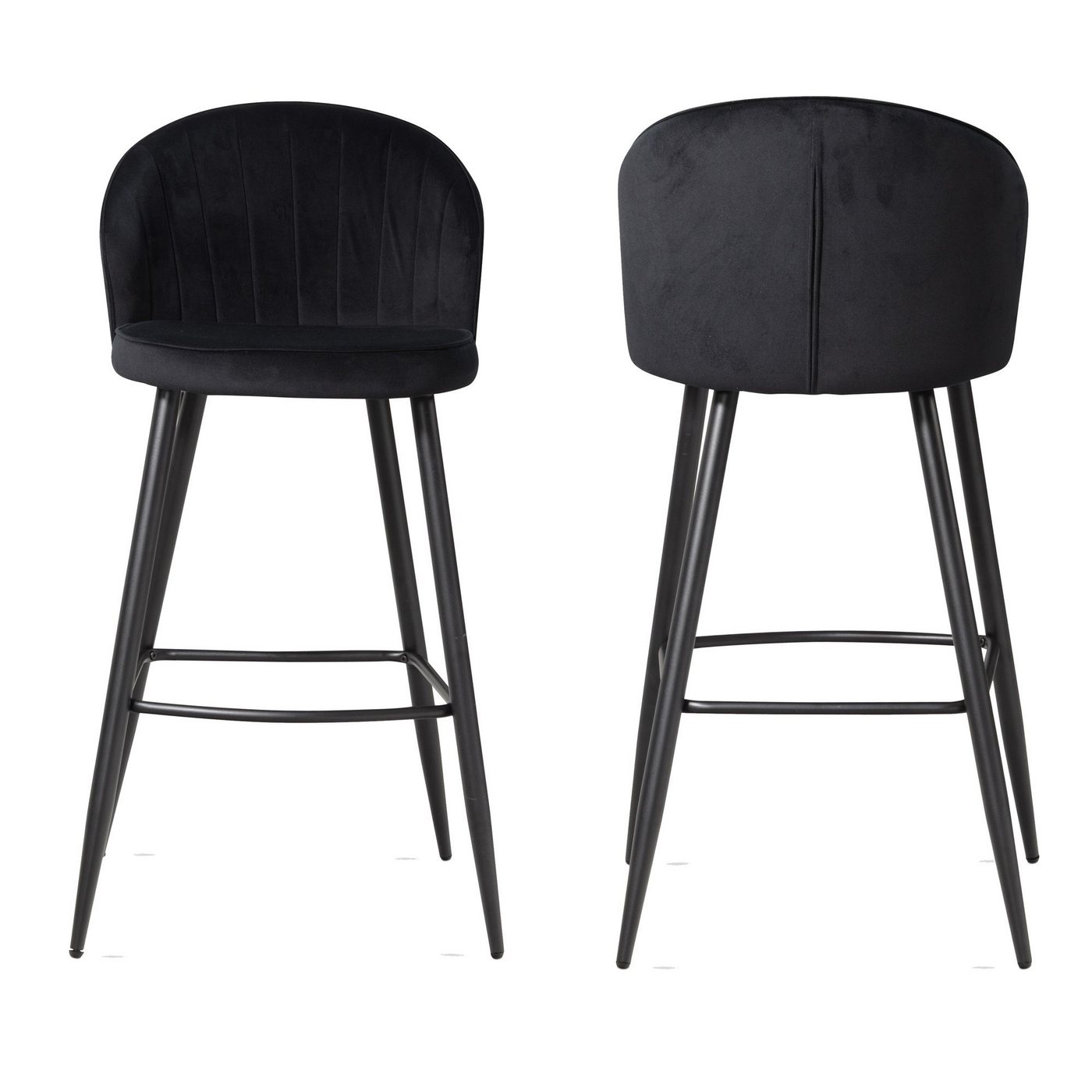KADIMA DESIGN Barhocker 2er Set Barhocker Samt Schwarz Hocker mit Lehne, Küchenhocker (Bistrohocker Gepolstert), Skandinavisch Stoff / Metall 110 kg, Design Barstuhl Tresenhocker von KADIMA DESIGN